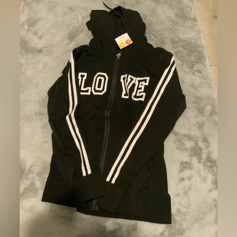 Black hoodie with white stripped sides size small